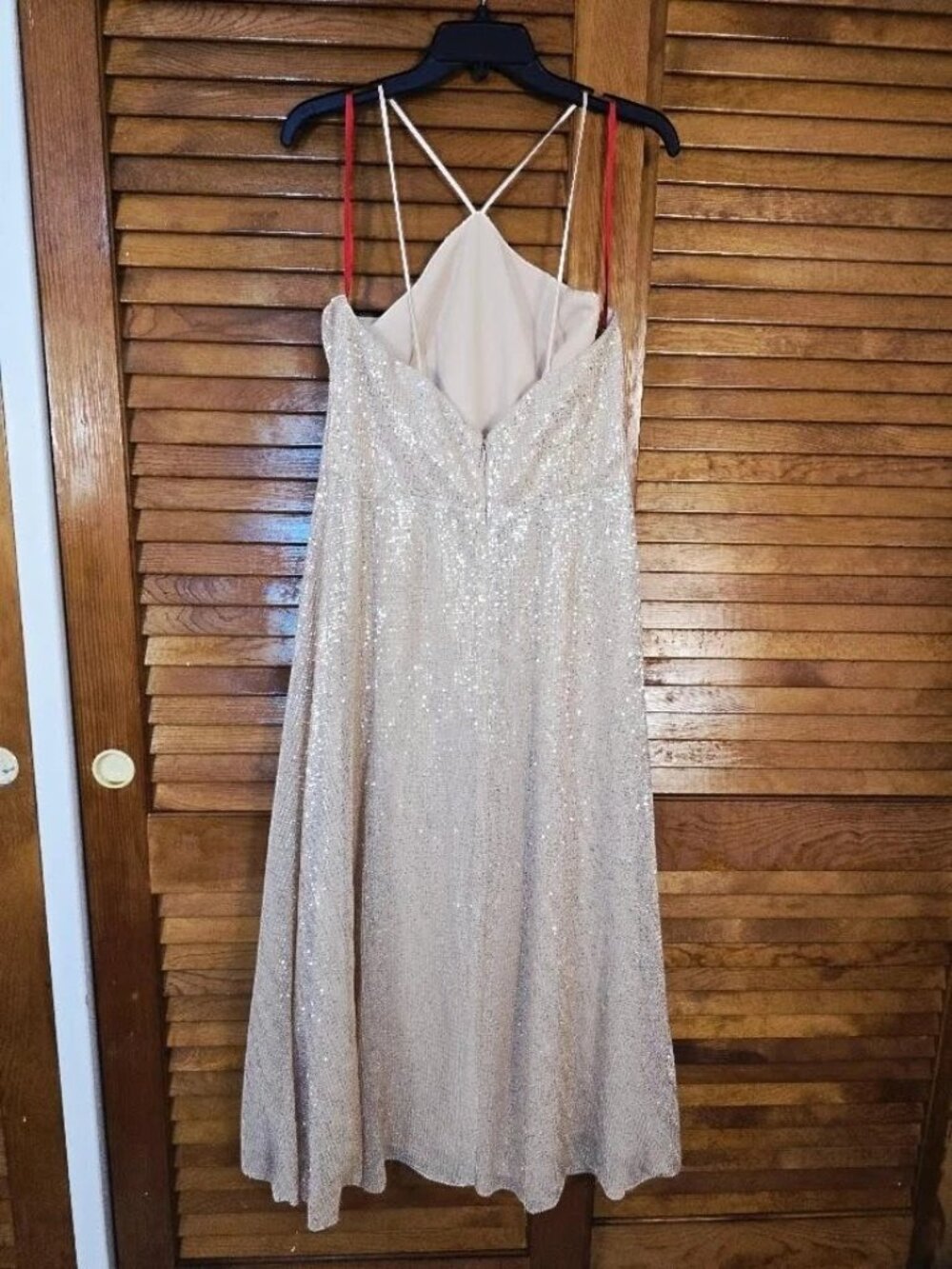 Gold Sequin Halter Midi Dress Size 12 Formal Wedding Guest Evening Gown - Picture 4 of 15